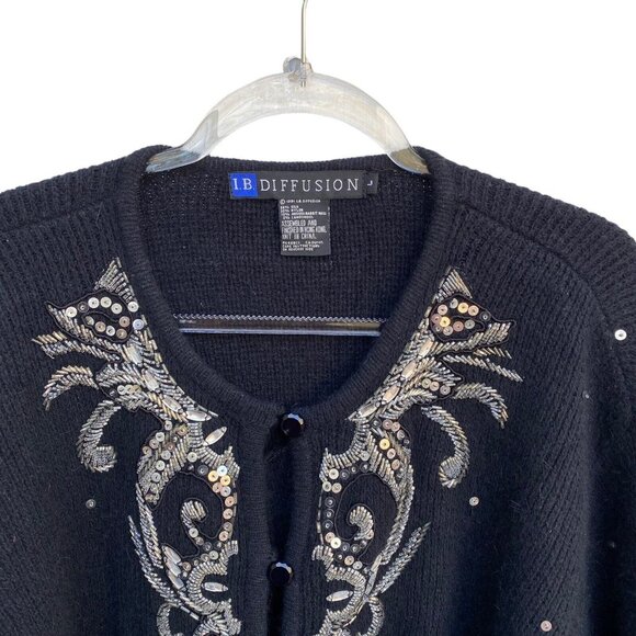 IB Diffusion Vintage Cardigan  Sequined Silk, Angora, Lambswool & Nylon Sz Large - Picture 4 of 8
